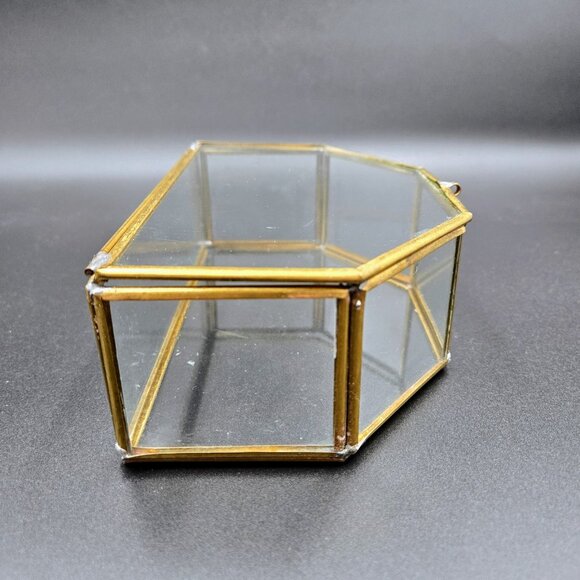 Vintage Glass Brass Curio Display Case Jewelry Trinkets MCM Read - Picture 8 of 10